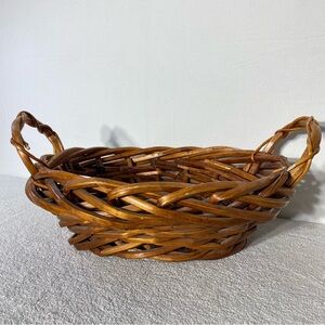 Vintage Woven Wood Vine Medium Sized Oval Basket With Handles